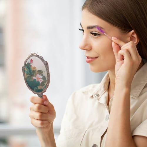 SEWACC Vintage Handheld Makeup Mirror with 360° Rotation
