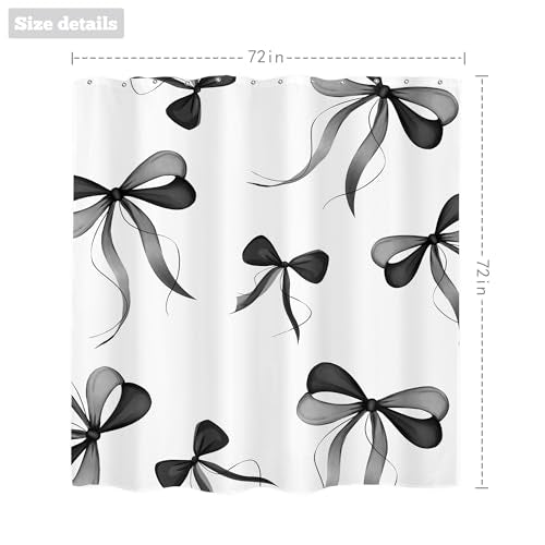 Black and White Bow Shower Curtain 72x72 - Stylish Bathroom Decor