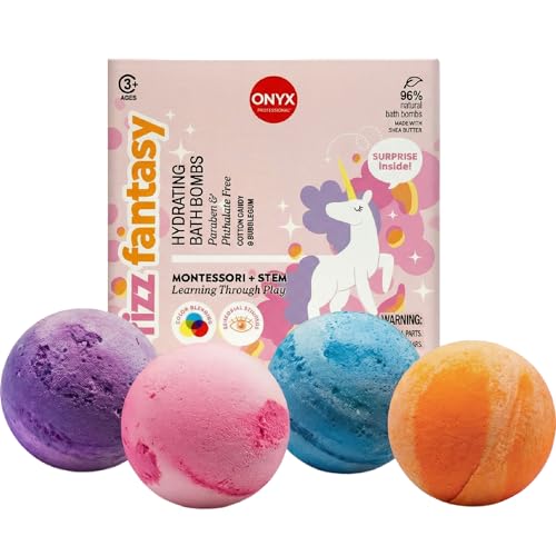 Onyx Professional Fizz Fantasy Unicorn Bath Bombs with Surprise Toy - Cotton Candy Scent, 4 Pack