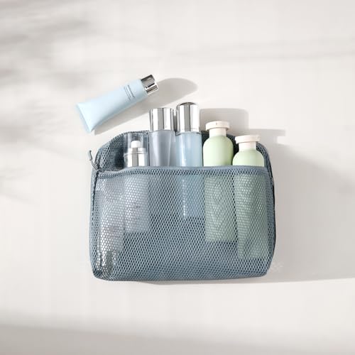 3-Pack Gray Waterproof Toiletry Bags - Clear Mesh Travel Organizers
