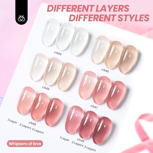 Beetles Jelly Gel Nail Polish Set - 6 Sheer Nude Colors for Manicure