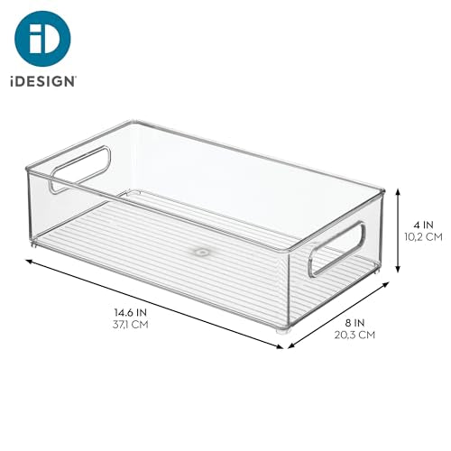 iDesign Stackable Bathroom Storage Bin, Clear Plastic Organizer with Handles