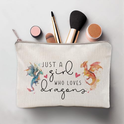 Dragon Cosmetic Bag for Girls - Makeup & Toiletry Organizer, Linen Material, Secure Zipper, 9x6.8 Inches