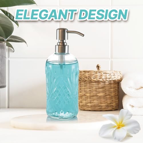 Elegant Glass Soap Dispenser 17oz with Stainless Steel Pump