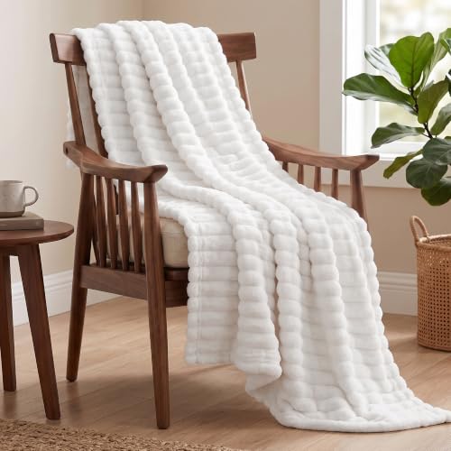 Utopia Bedding Fluffy Striped Fleece Blanket - 50x60 Inches Off White