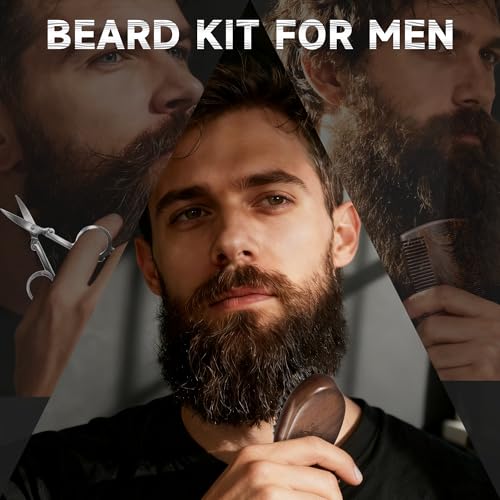 BFWood 5-Piece Beard Grooming Kit with Boar Bristle Brush and Wood Comb