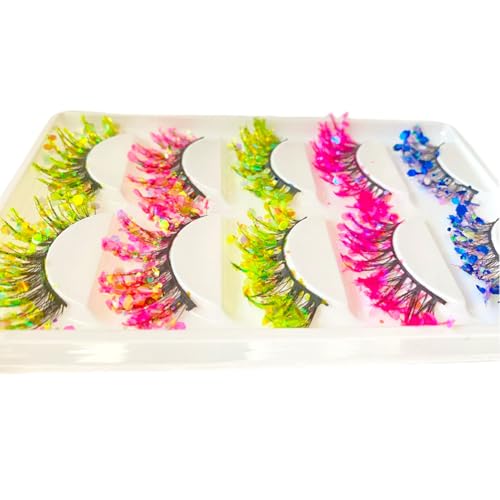 Sunniess Green Sequins Luminous Glitter 3D Dramatic False Eyelashes 25mm for Cosplay Halloween Christmas