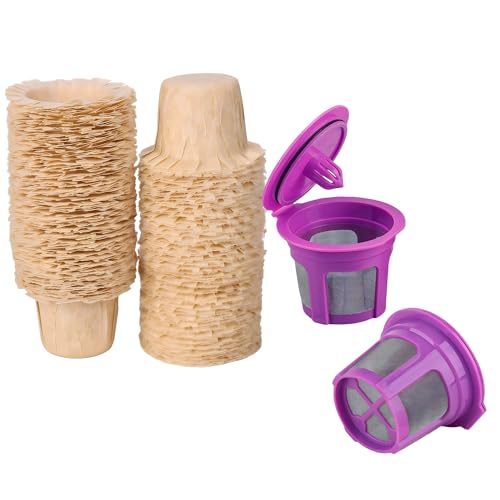 Natural Disposable Coffee Filters with 2 Reusable K Cups for Keurig