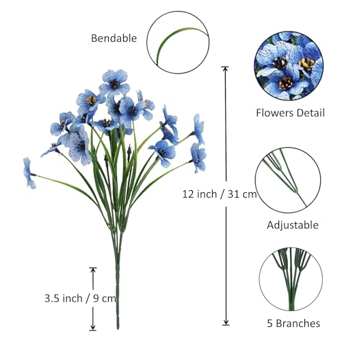 Vibrant Blue Artificial Flowers - 12 Bundles for Home Décor