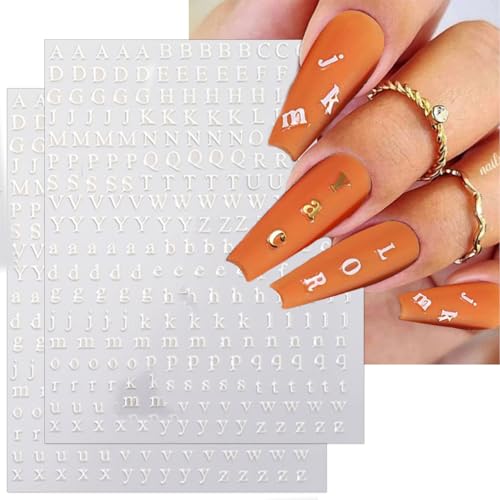 3D Alphabet Nail Art Stickers - 8 Sheets Self-Adhesive Decals