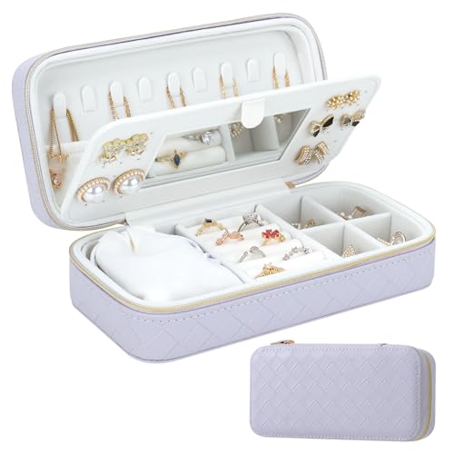 DesignSter Travel Jewelry Case - Compact PU Leather Organizer with Mirror