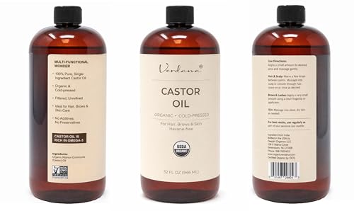 Verdana Organic Castor Oil 32 fl oz - Cold Pressed & Hexane Free for Hair, Skin, Eyelashes & Eyebrows