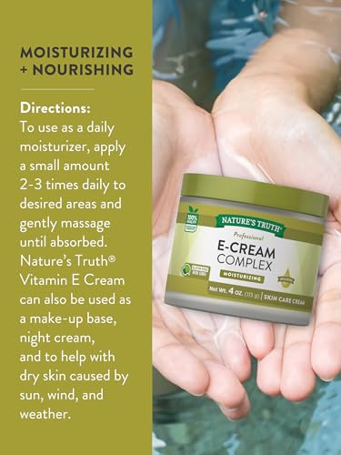 Vitamin E Cream Moisturizer with Vitamin A & D - 4 oz Skin Hydration & Night Care
