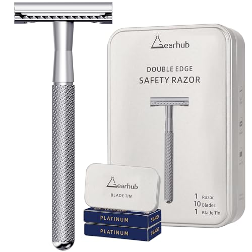 Gearhub 3-Piece Double Edge Safety Razor - Stainless Steel Silver Shaver