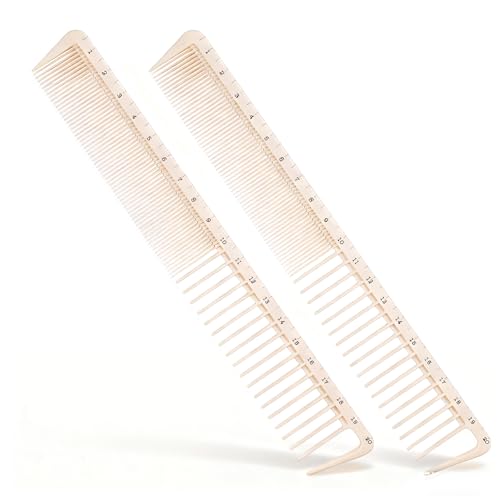 Professional Hair Cutting Combs Set - 2 Anti-Static Barber Combs with Ruler Measurements