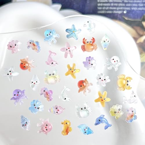 200Pcs 3D Ocean Nail Charms - Starfish, Crab & Dolphin Designs