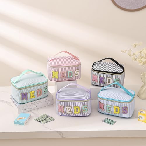 Personalized Seersucker Medicine Bag with Chenille Letters, Travel Organizer