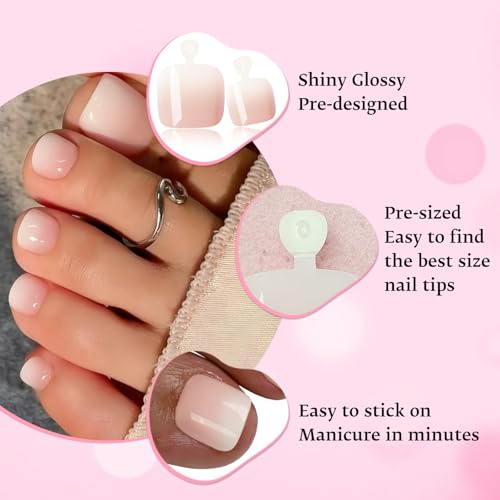Ombre LoveOurHome 120pc Press On Toenails Kit for Toes - Glue On Short Square False Nails