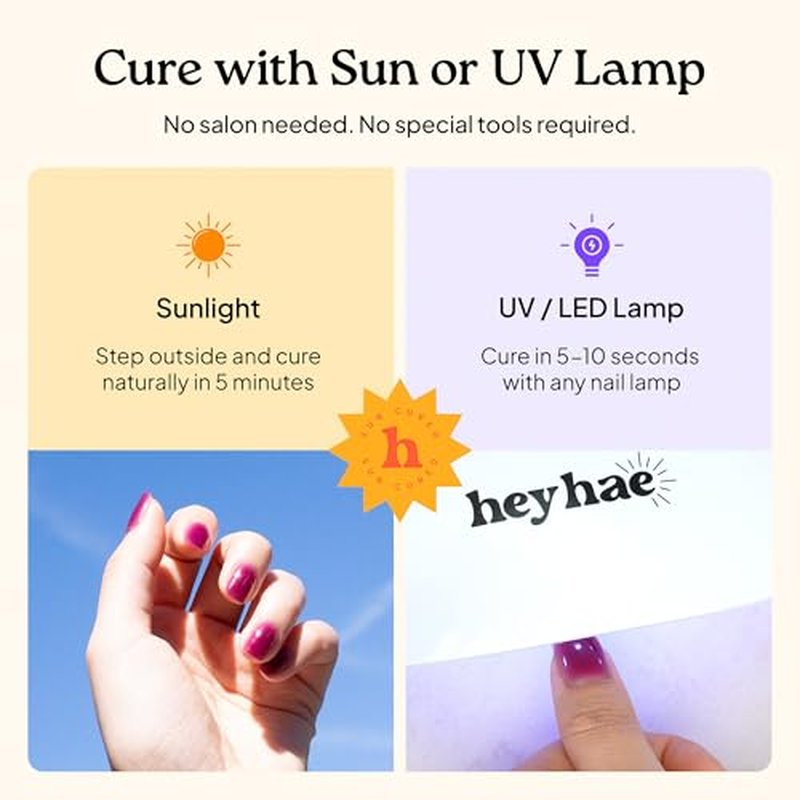 Heyhae Semi Cured Gel Nail Strips | No LED Lamp Needed | Solid, Pink, Spring | Easy Apply & Remove, Salon Quality | Includes 28 Strips, 1 Prep Pads, Nail File & Wooden stick - Hey, Strawberry Picking?