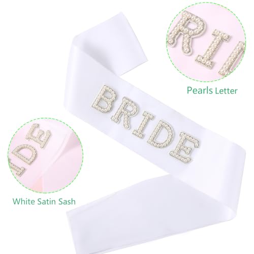 Fucibt Bride Sash with Pearls & Rhinestones - Variation 1, Bridal Shower & Bachelorette Party Accessories
