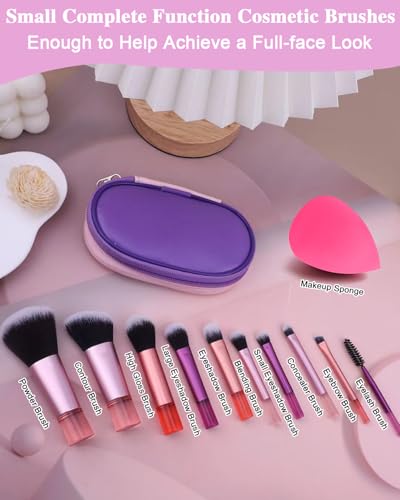 Colorful Mini Travel Makeup Brush Set - 14 Pcs Portable Cosmetic Kit for Women & Kids