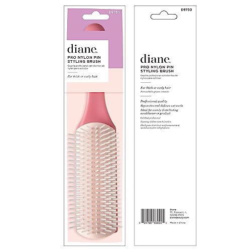 Diane Pro Nylon Pin Hairbrush for Curly Hair - Heat-Resistant Detangler