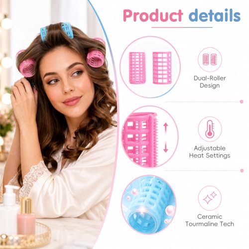 Heatless Hair Rollers Set - 12 Pcs Plastic Curlers with Covers