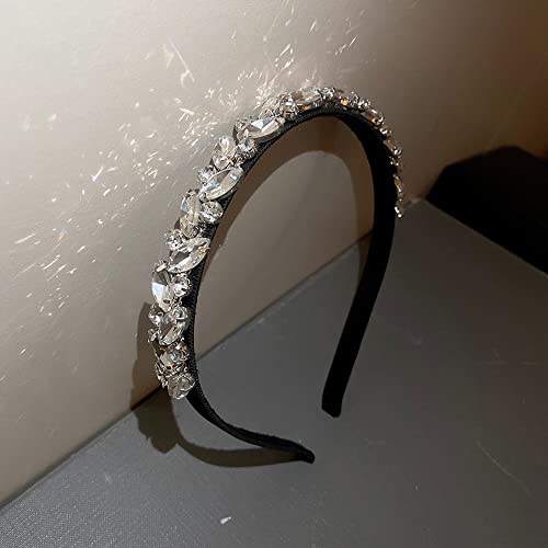 Rhinestone Flower Leaf Headband - Non-Slip Silver Glitter Hair Accessory