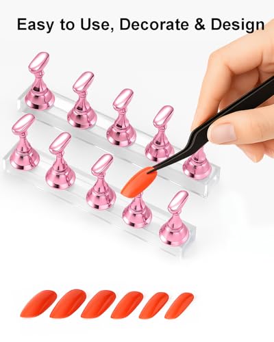 Nail Practice Stand Set - 2 Pink Acrylic Bases & 10 Magnetic Holders