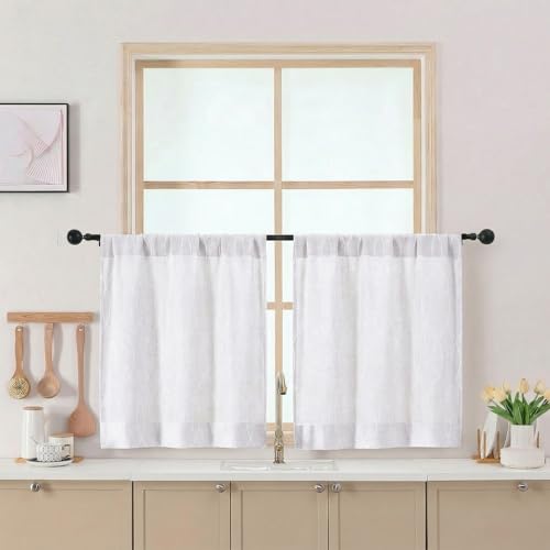 Chyhomenyc 24-Inch Faux Linen Cafe Curtains - 2 Panels, 3D Wave Line Design