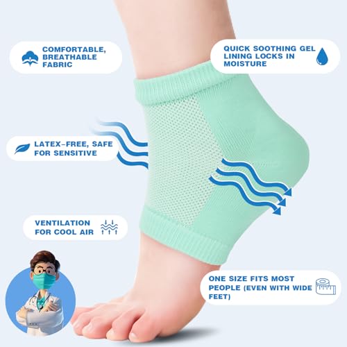 TEAWOO Moisturizing Heel Socks - 6 Pairs for Dry Cracked Feet, Toeless Gel Socks for Hydration and Repair
