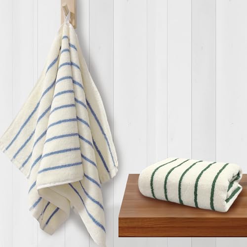 VOOVA & MOVAS 100% Cotton Kitchen Towels - 2 Pack, 14x28 in, Ultra Absorbent Blue & Green Stripes