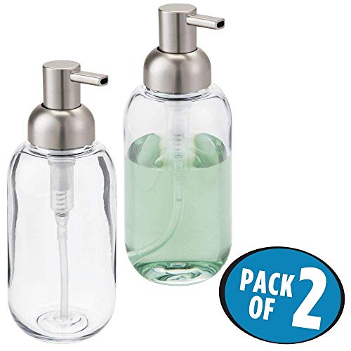 mDesign Refillable Liquid Soap Dispenser - Clear/Brushed, 2 Pack