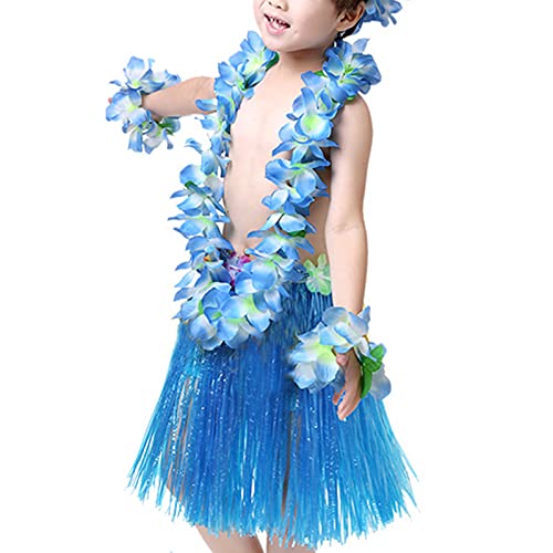 Blue Hawaiian Leis Headband & Flower Necklace Set for Beach Party & Luau