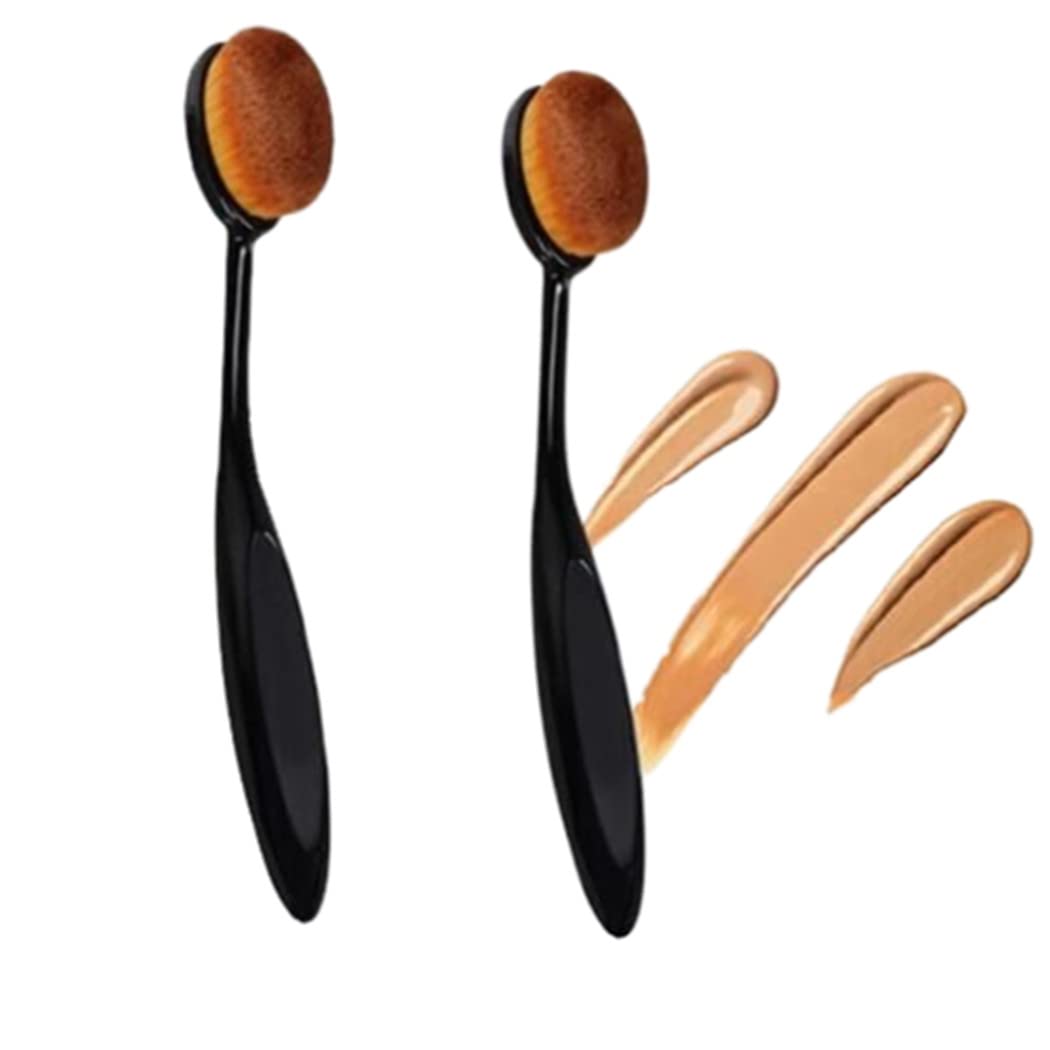 Toothbrush Foundation Brush Set - 2 Pack Oval Makeup Brushes for Flawless Blending of Liquid & Powder Cosmetics