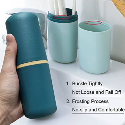 Travel Toothbrush Holder Case 2 Pcs Dark Green & Light Blue Portable Organizer