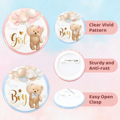 Bear Gender Reveal Button Pin - Team Girl or Boy Pin Badge for Baby Shower
