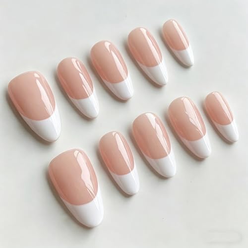 MABKJLF Luxury Short Almond Press On Nails - Reusable ABS, French Tip (M)