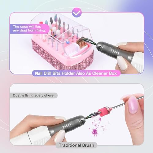 Rolokit 30PCS Nail Drill Bits Set with Pink Case - Professional Efile Bits for Acrylic & Gel Nails