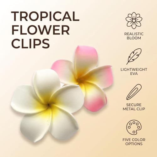 Hawaiian Frangipani Foam Hair Clips - Tropical Beach Hair Accessories, 7cm, 2-Pack