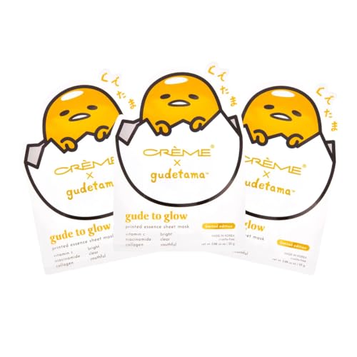 Gudetama Brightening Sheet Mask Pack - Vitamin C, Niacinamide & Collagen, 3 Sheets