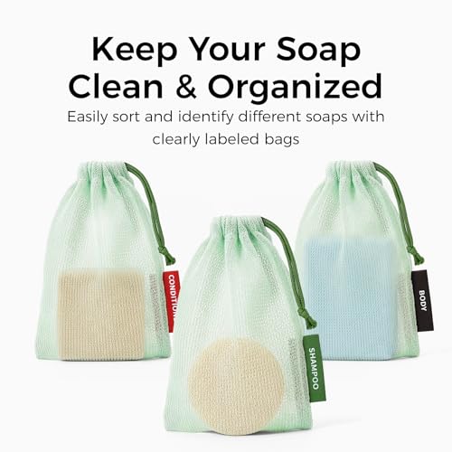 ZOMCHI Mint 3-Pack Soap Saver Bags for Shower & Body Bars, Exfoliating Mesh Pouches