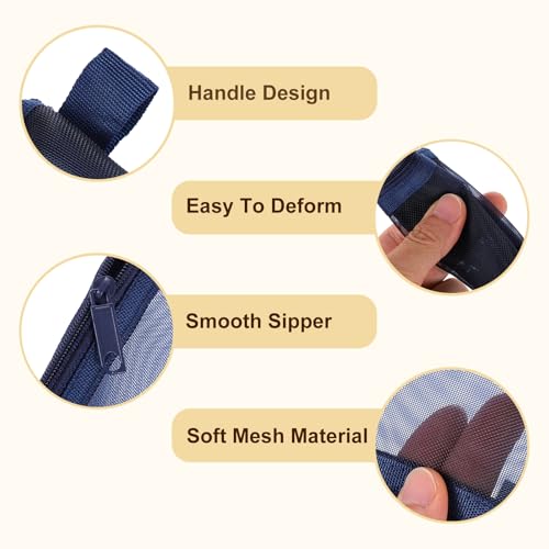 uxcell Dark Blue Mini Zipper Mesh Makeup Bag 3" x 5" - 5Pcs