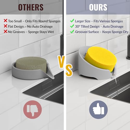 NiHome Silicone Sponge Holder - Self-Draining Kitchen Sink Caddy