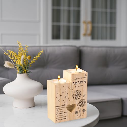 Zainpe Wooden Heart Sympathy Candle Holders – Spanish Remembrance Gift