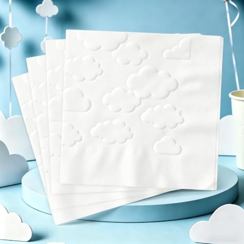 AnyDesign 50 Pcs Cloud Cocktail Napkins - Decorative White Paper Napkins for Parties