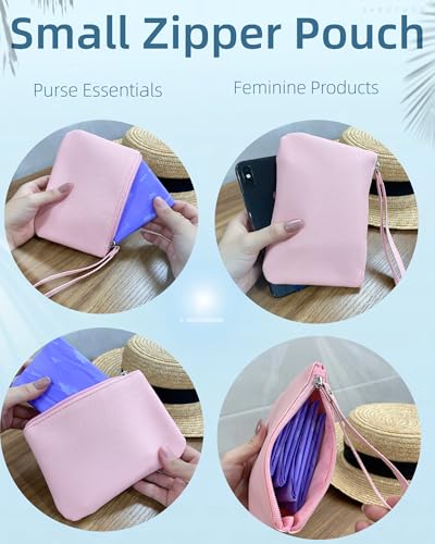 SeBUCUOO Pink 4.5 x 6.5 Leather-Style Coin Purse Wristlet – Clutch Stadium Approved Makeup Bag