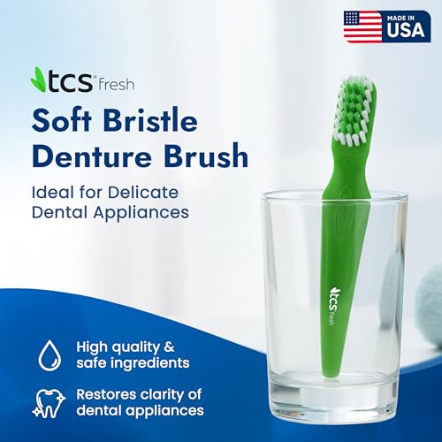 TCS Soft Bristle Denture & Retainer Cleaning Brush Set - 3 Pack, Green, Purple, Orange