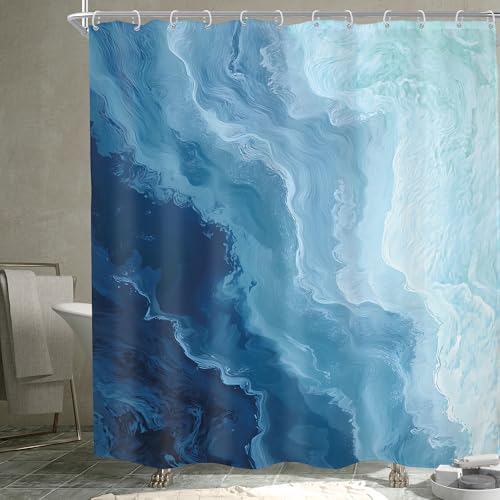 KOMLLEX Blue Ocean Wave Shower Curtain - 72x72 Inches, Waterproof Polyester