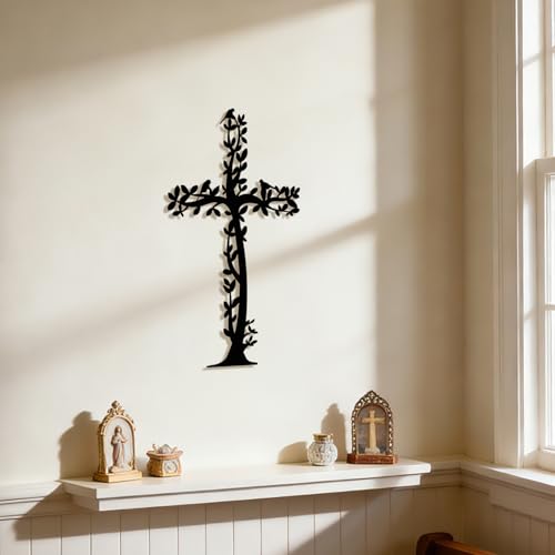 XORT Metal Wall Art Sign - Christian Tree Birds Cross Decor